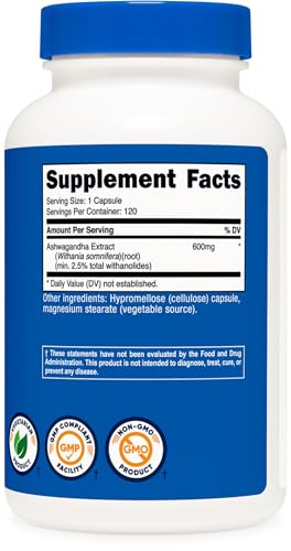 Ashwagandha Herbal Supplement 600mg, 120 Capsules K599
