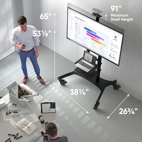 Black Mobile TV Stand on Wheels for 50-86 Inch TVs, Adjustable Height, VESA 800x500 O2325