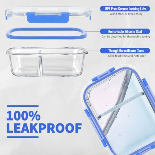 42pcs Glass Food Storage Containers with Lids Set, Blue C631