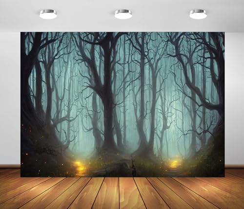 Haunted Mist Forest Backdrop 12x10ft Fabric Creepy Scene Dark Pathway Scary Trees Spooky Foggy Woods Background Z1339