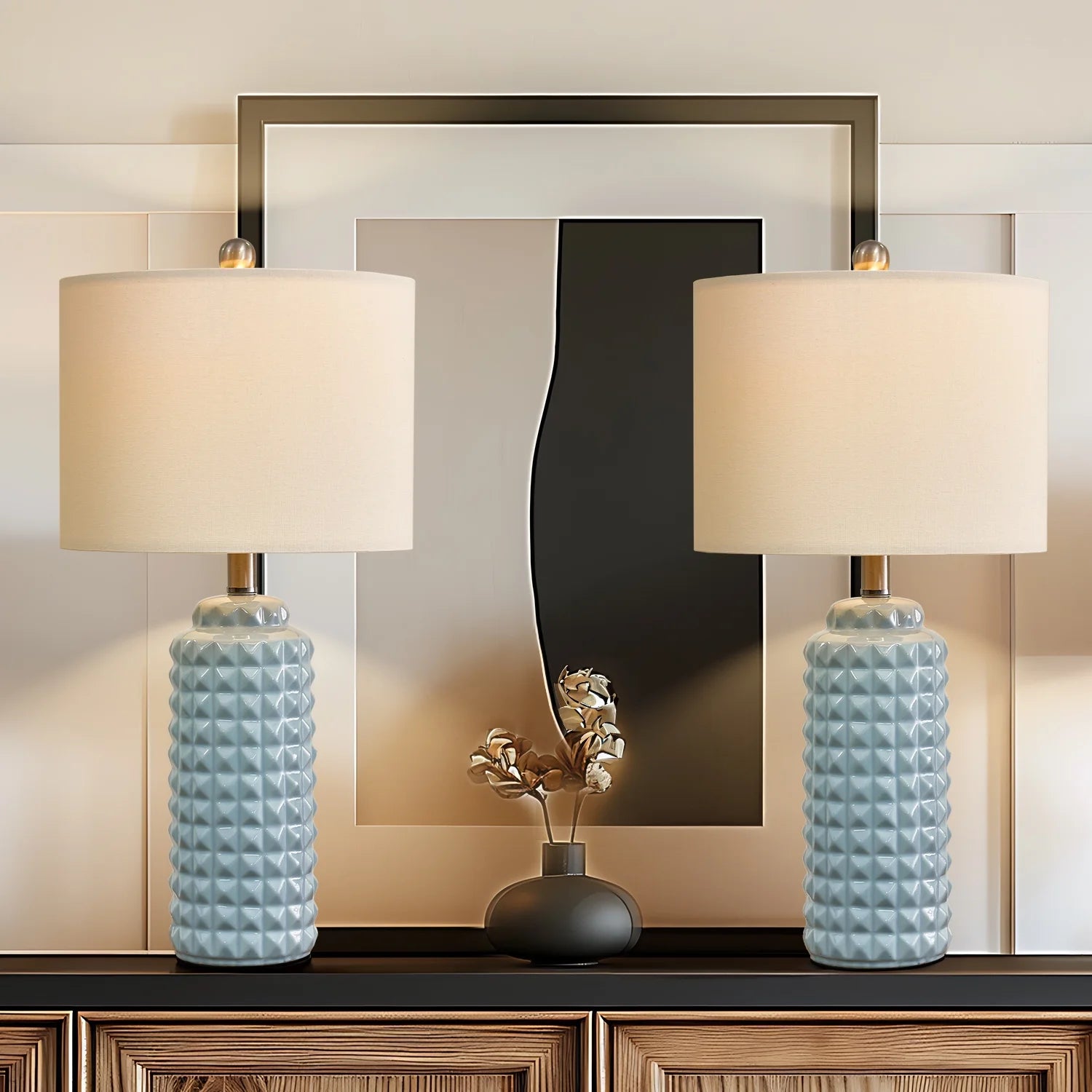 Light Blue 24.5" Ceramic Table Lamp Set of 2 K4290