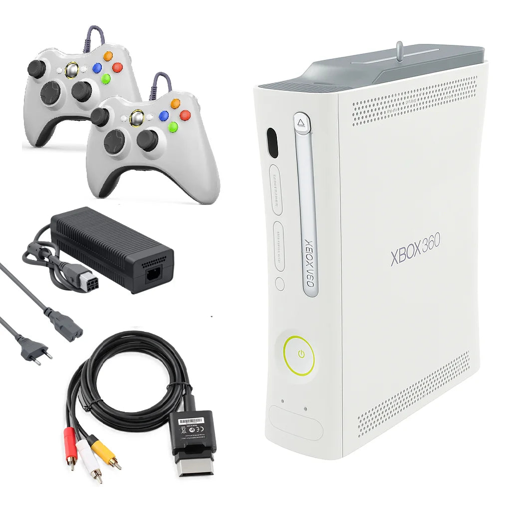 White Xbox 360 Console with Two Controllers O5291