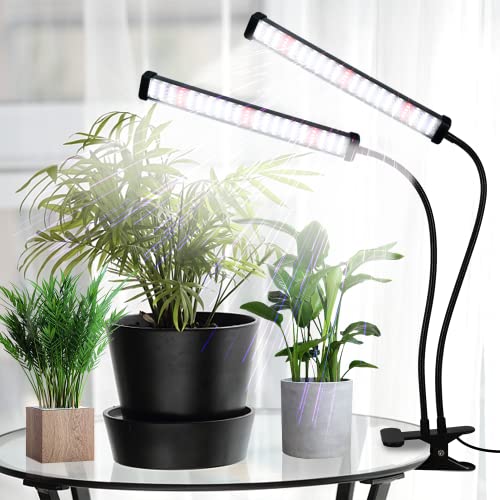 6000K Full Spectrum Clip Plant Growing Lamp with White Red LEDs, 5-Level Dimmable, Auto On Off Timing 4 8 12Hrs U634