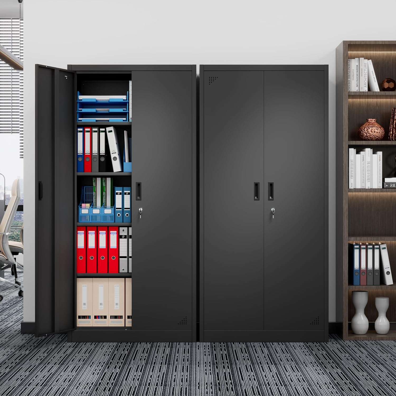 Black Steel Storage Cabinet with 2 Doors and 4 Shelves D8516
