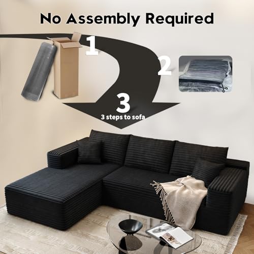 Black Left Facing Chaise Modular Sectional Sofa with Ottoman W363042