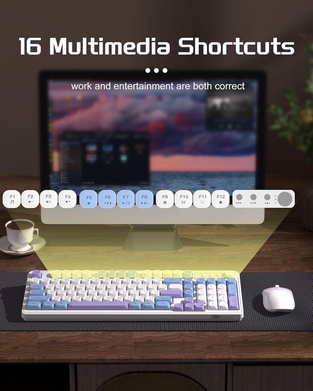 Wireless Gaming Keyboard and Mouse Combo RGB Backlit Rechargeable Mechanical Feel Keyboard 2.4GHz Quiet Blue White Purple Keyboard Mouse M564
