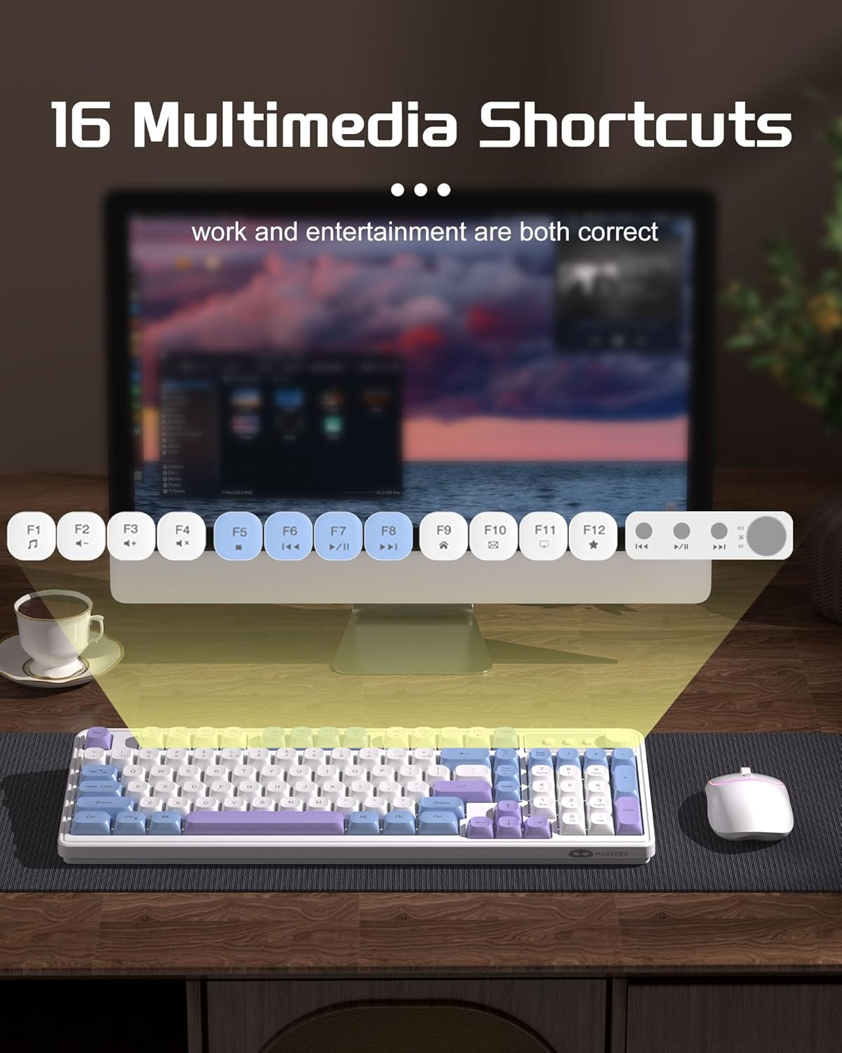 Wireless Gaming Keyboard and Mouse Combo RGB Backlit Rechargeable Mechanical Feel Keyboard 2.4GHz Quiet Blue White Purple Keyboard Mouse M564