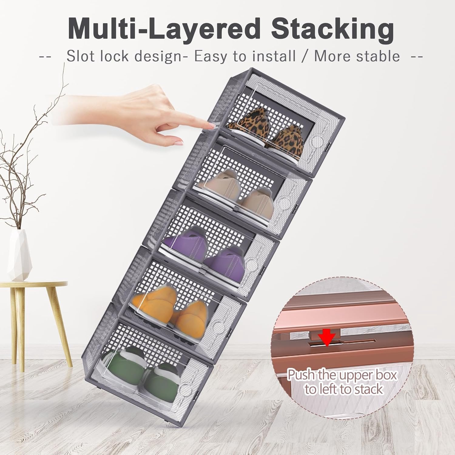 12 Pack Clear Plastic Stackable Storage Bins with Lids Dark Gray P631