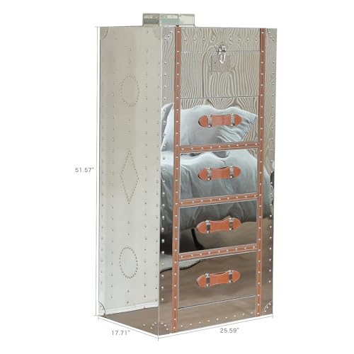 5 Drawers Tall Dresser with Flip Top Mirror Metal Clad Antique Chest I409