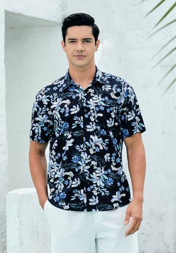 Men's Short Sleeve Floral Button Down Tropical Shirt I962