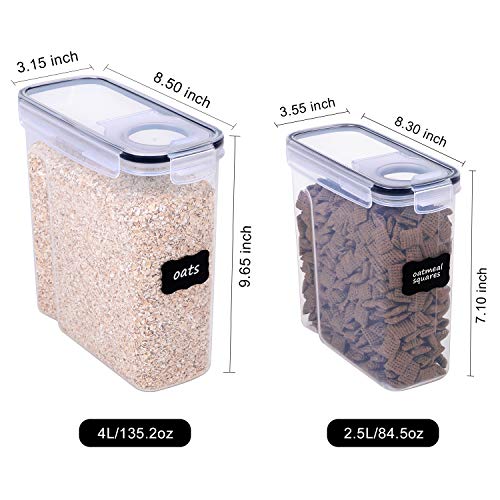 6 Piece Airtight Plastic Cereal Storage Containers with 16 Labels & Pen V248