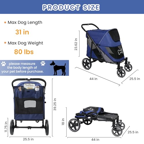 Navy Blue Pet Stroller with Access Ramp D821