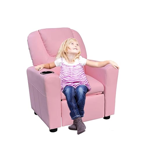 Pink PU Leather Kids Recliner Chair with Cup Holder K955