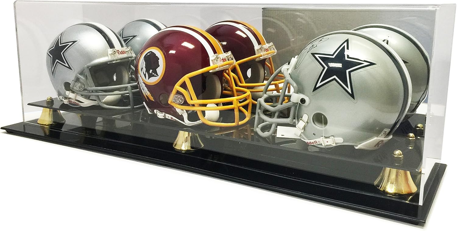 Acrylic Triple Mini Helmet Display Case with Mirror U6922