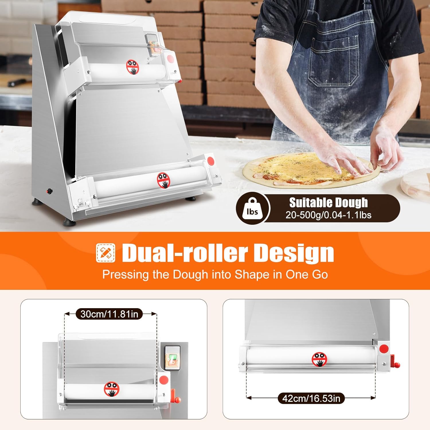 Electric Pizza Dough Roller Machine 15.7" 370W O22762