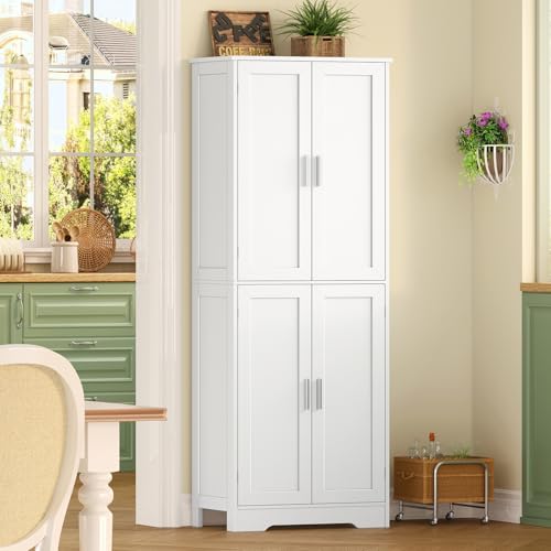 White 67" Storage Cabinet with 4 Doors and 2 Adjustable Shelves S4660