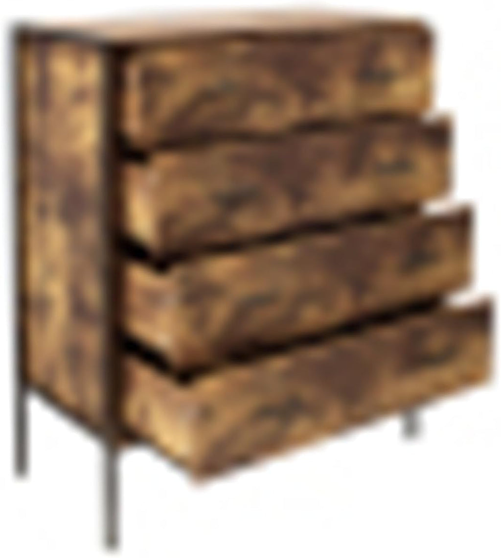 Rustic Brown 4 Drawer Wood Dresser with Steel Frame J7170