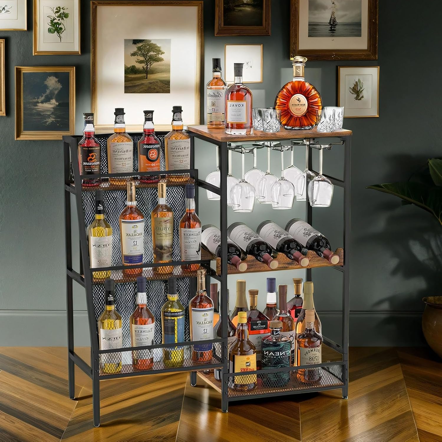 Rustic Brown 3-Tier Floor Liquor Cabinet H233049