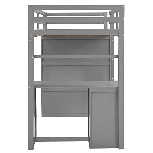 Full Size Solid Wood Loft Bed with Desk and Wardrobe S609