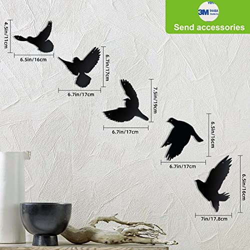 5Pcs 3D Modern Black Birds Metal Wall Stickers Y283149