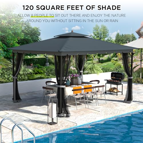 10x12 Gazebo with Mosquito Netting, Metal Frame, Dual Air Roof Q30447