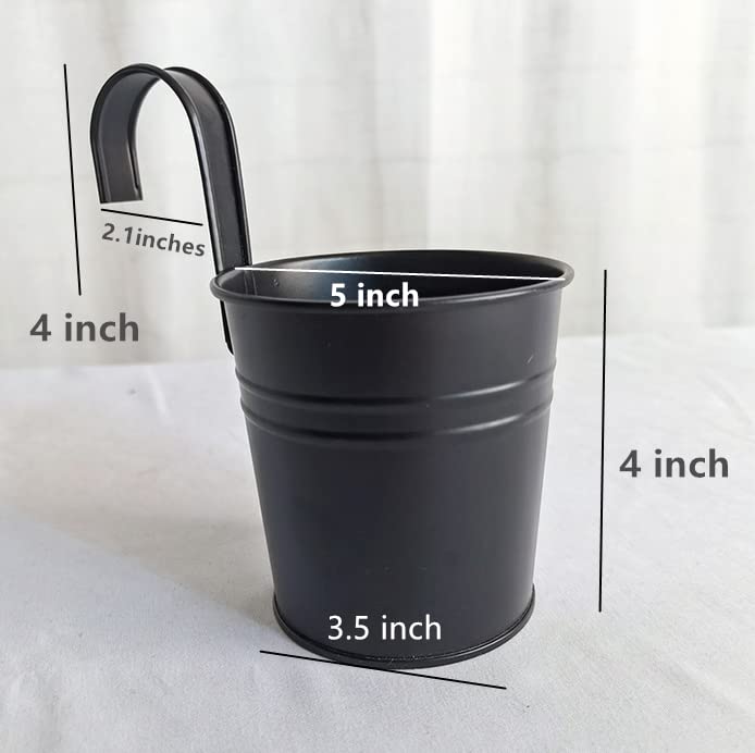 5 Pack Black Metal Hanging Plant Pots with Removable Hooks T281