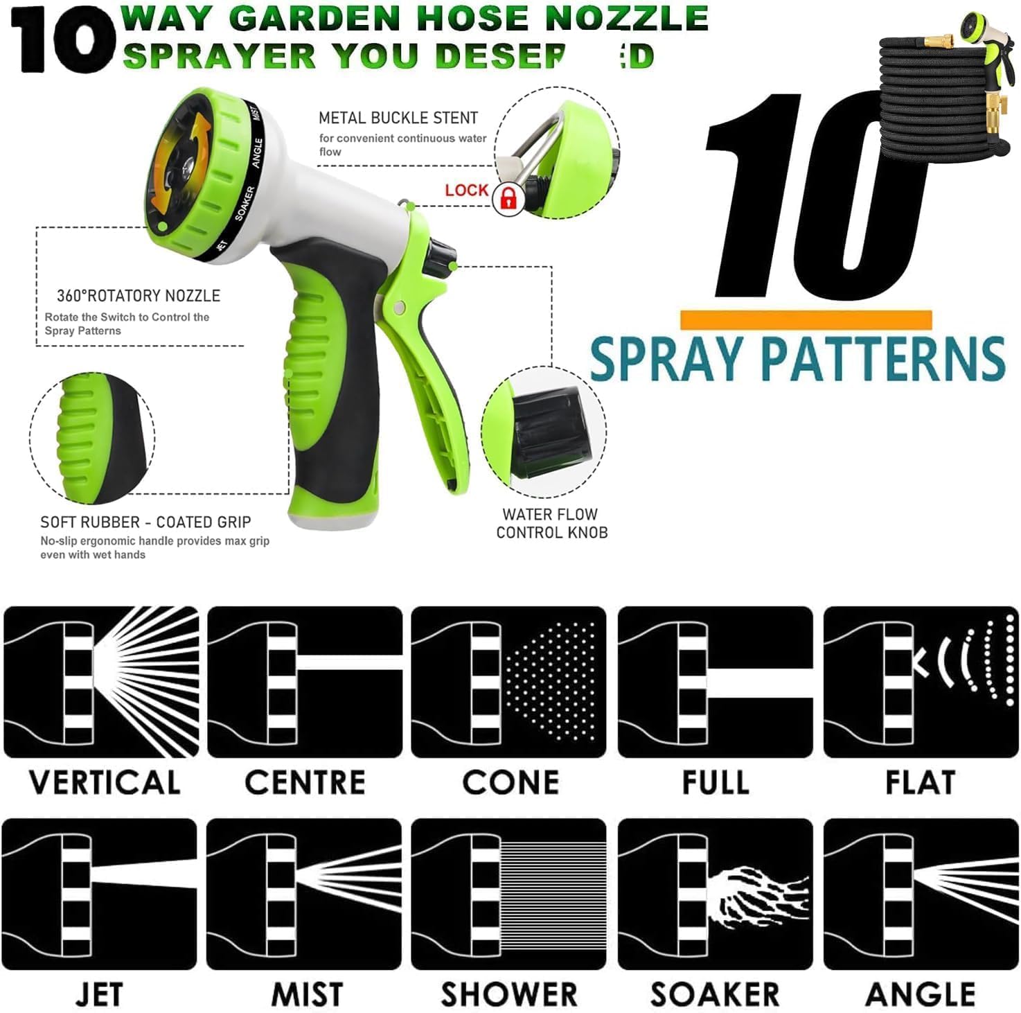 100FT Expandable Garden Hose with 10 Function Spray Nozzle S61460