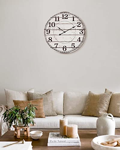 White Rustic Round Wooden Wall Clock T937697
