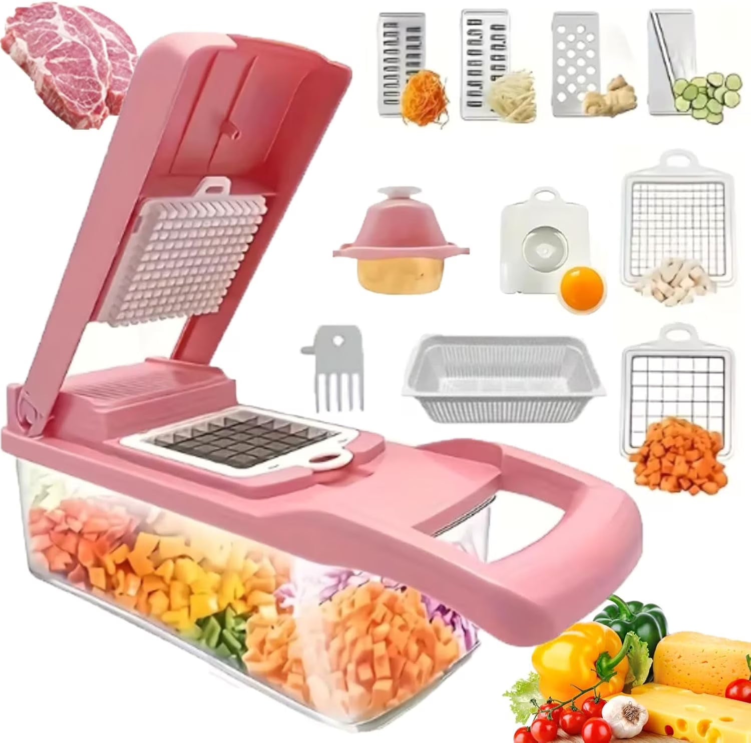 14Pcs Stainless Steel Vegetable Cutter & Slicer (Pink) B143