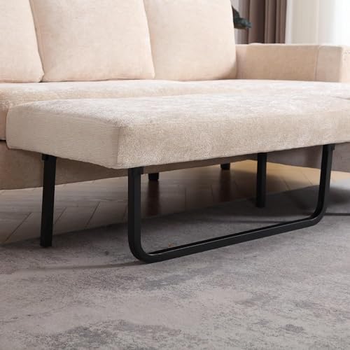 Beige L Shape Chenille Pull Out Sofa Bed Y304