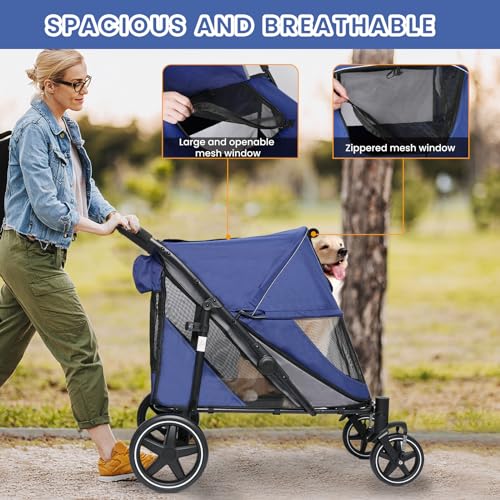 Navy Blue Pet Stroller with Access Ramp D821