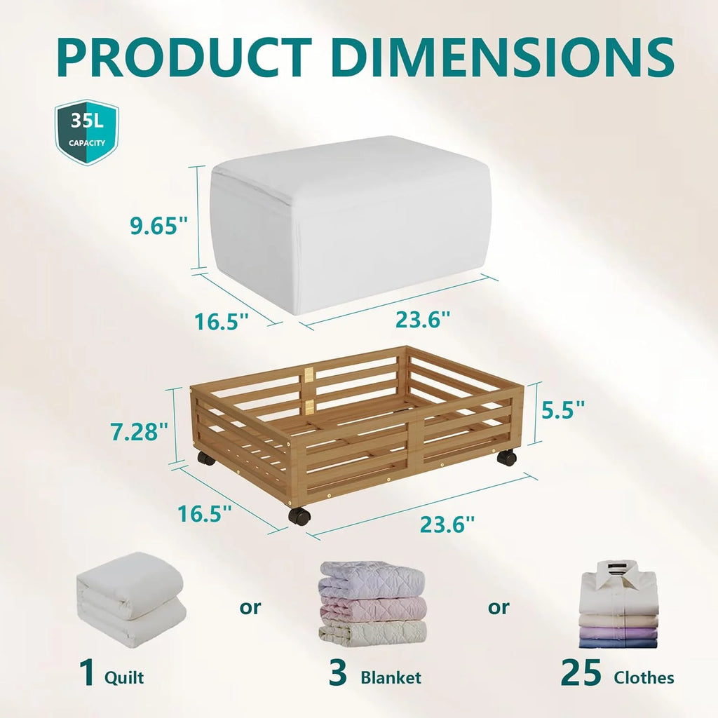 Bamboo Under Bed Storage Containers with Wheels 2 Packs U533944