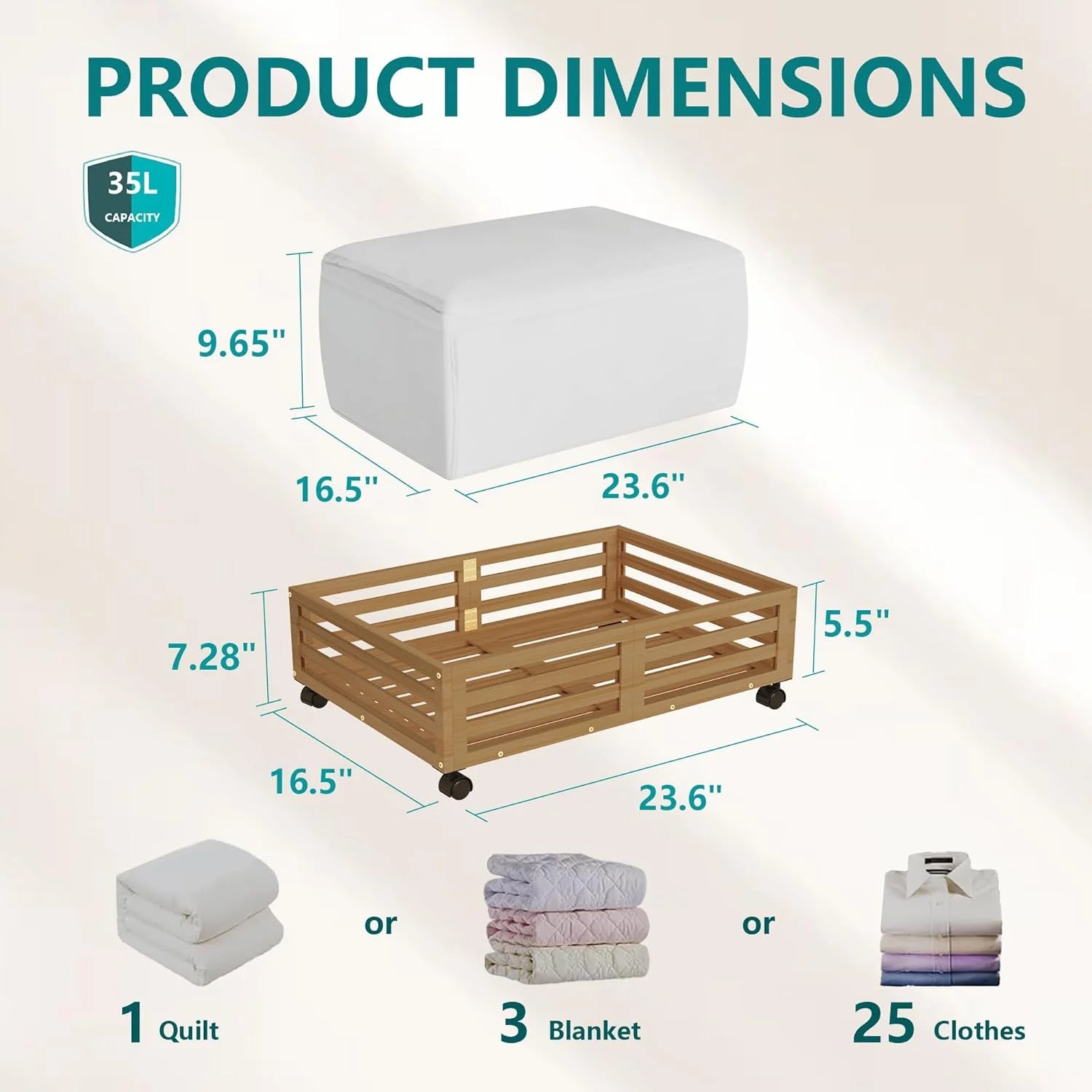 Bamboo Under Bed Storage Containers with Wheels 2 Packs U533944