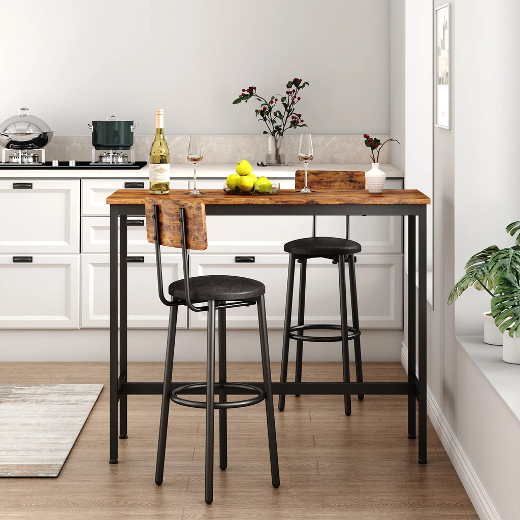 Rustic Brown 3 Pieces Bar Table Set with 2 Stools J7694
