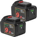 2 Pack 20V 9.0Ah Replacement Battery for Cordless Power Tools with LED Indicator T12280