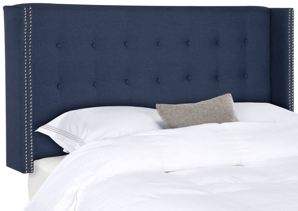 Navy Linen Tufted Winged Headboard Queen E85477