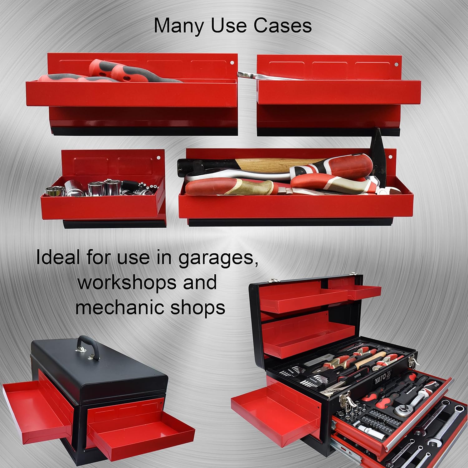 Magnetic Shelf 4-Pcs Set - Red Metal Tool Box with Strong Magnets - Pack of 2 U293