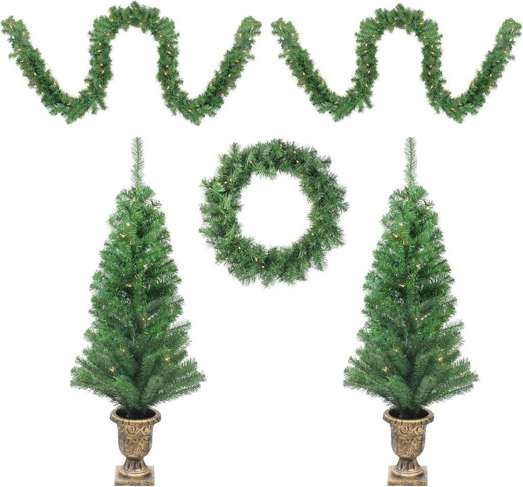 5-Piece Pre-Lit Artificial Christmas Set with Clear Lights E898