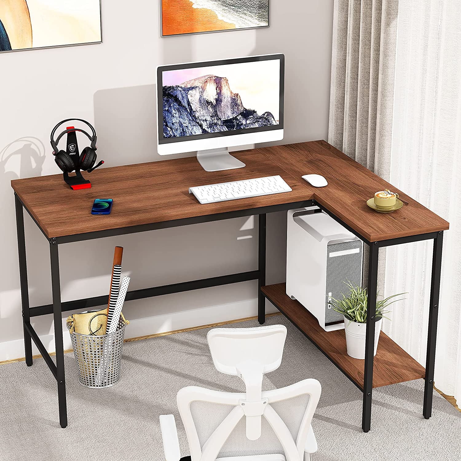 Brown L Shaped Corner Computer Desk 46" T8673