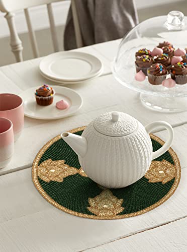 Green Gold Beaded Placemat 13 Inch Round X187
