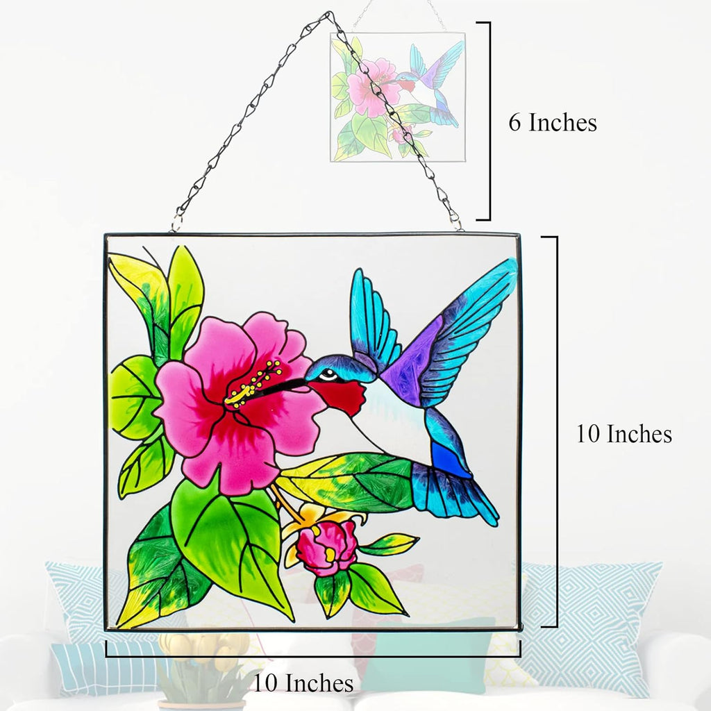 Hummingbird Stained Glass Window Hangings with Metal Chain E66090
