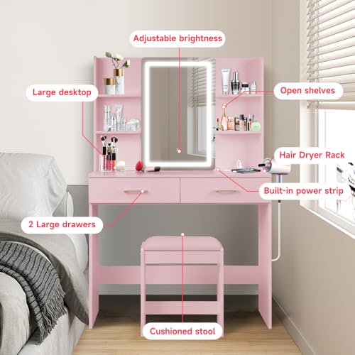 White Vanity Desk with Lighted Mirror and 2 Drawers X135