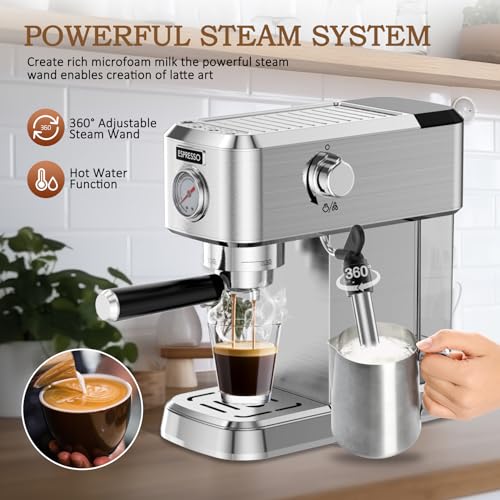 Compact Stainless Steel Espresso Machine with 50oz Water Tank Y8546