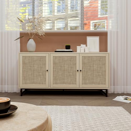 Rattan Sideboard Cabinet with 3 Doors & Metal Legs V412910