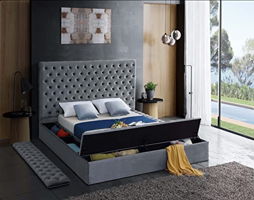 Black Velvet Upholstered Queen Bed with Storage I66091