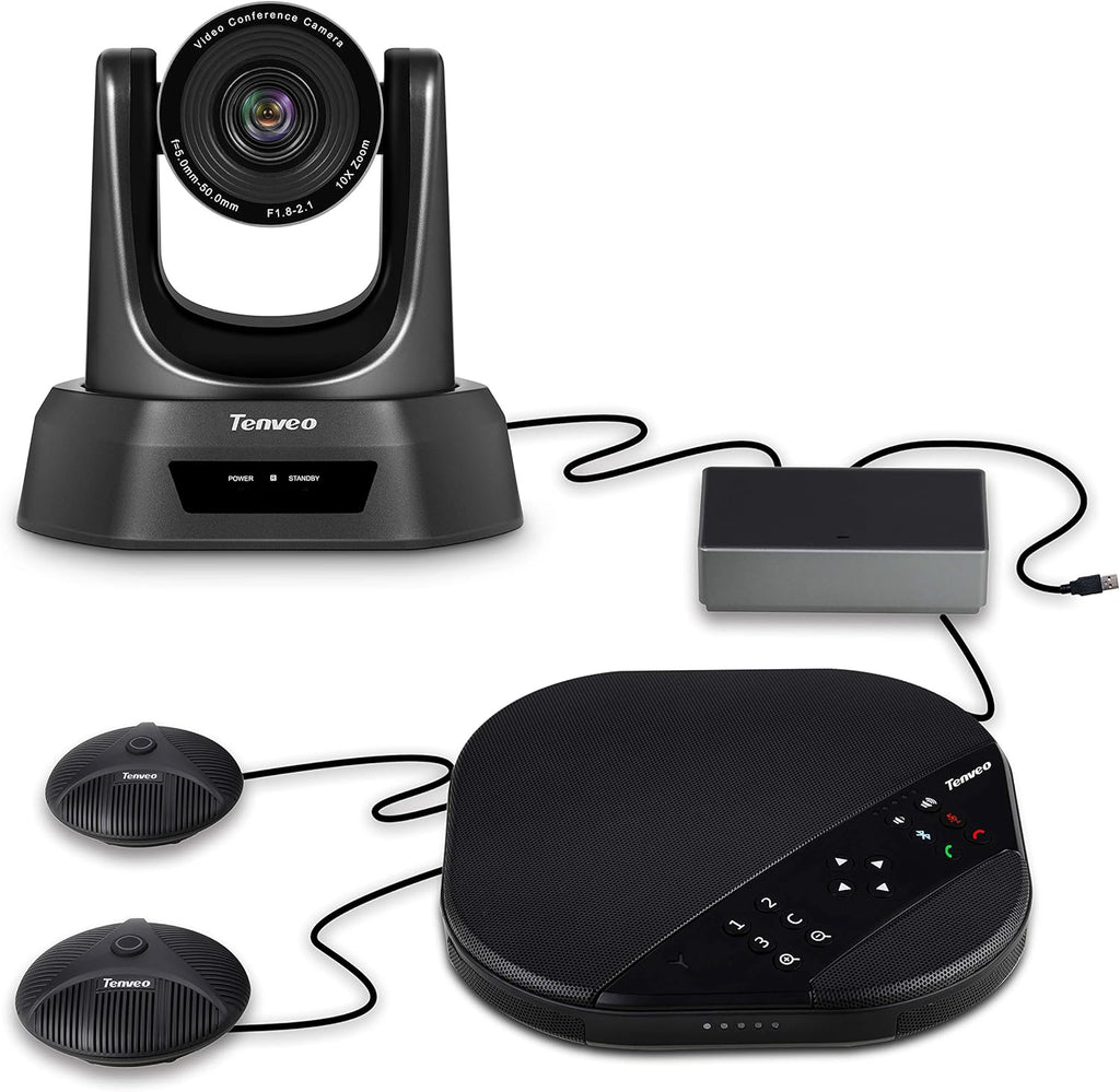 All-in-One Video and Audio Conferencing Camera System 10X Optical Zoom USB PTZ Conference Room Camera with Expansion Microphones B1764