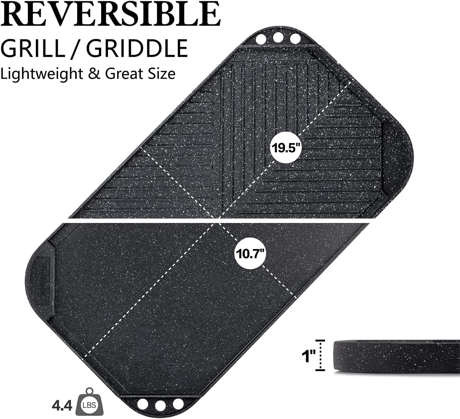 Nonstick Reversible Grill Griddle Pan, 19.5" x 10.7" H658