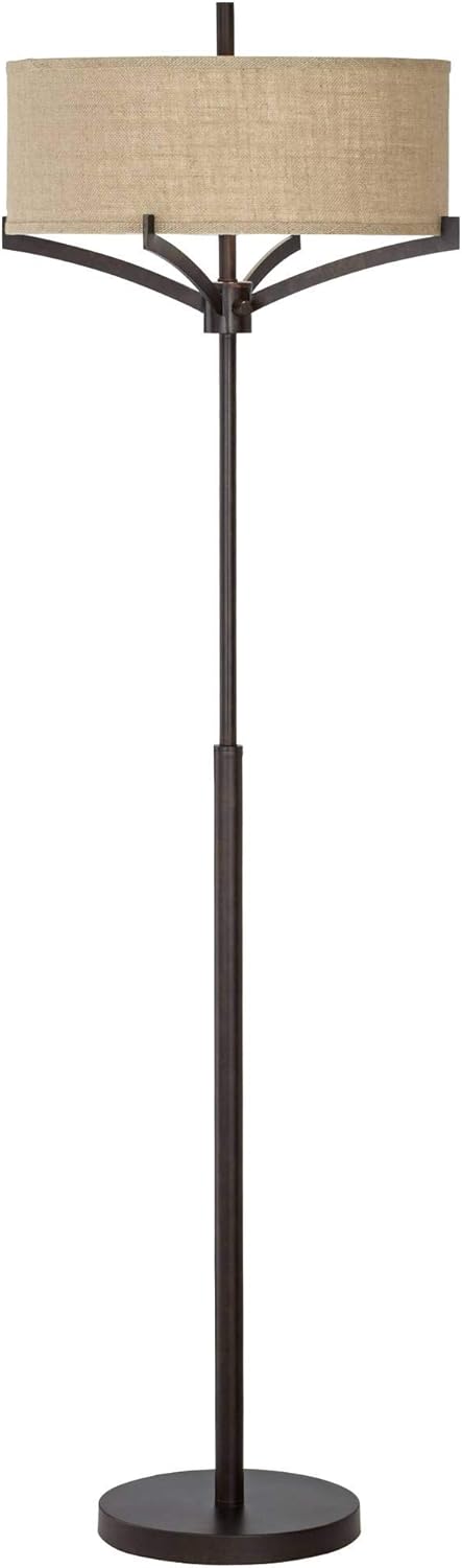 Deep Bronze Metal Floor Lamp with Tan Burlap Drum Shade J32703