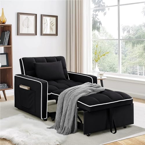 Beige Velvet Convertible Chair Bed N709