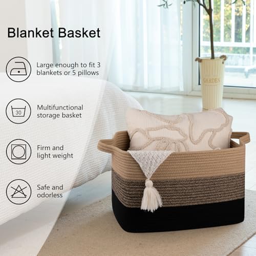 Large Gradient Blue Rectangle Woven Blanket Basket with Handle W81327